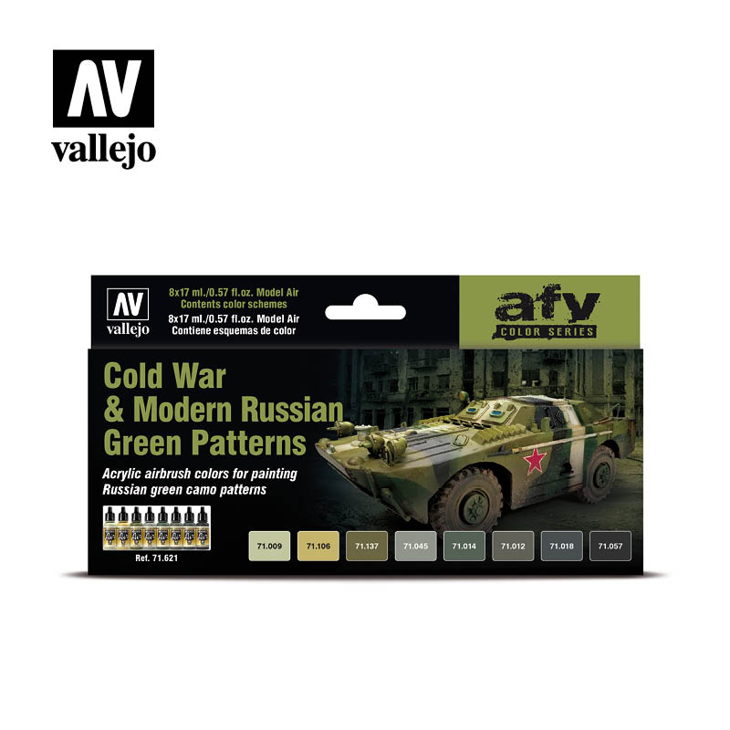 Vallejo Acrylic Paints 71621 Cold War & Modern Russian Green Patterns Paint Set (8-Pack)