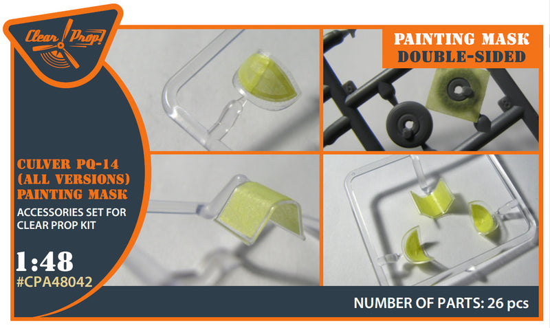 Clear Prop 1/48 Culver PQ-14 (all versions) double-sided painting mask on "yellow kabuki paper" for Clear Prop kits