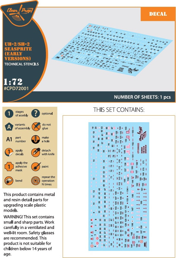 Clear Prop 1/72 UH-2/SH-2 Seasprite (early version) technical stencils