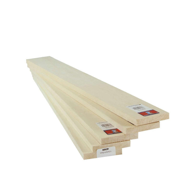 Midwest Products 4309 Basswood Sheets, 1/2" x 3" x 24" (5-Pack)