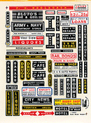 Gold Medal Models N 160-31 Downtown Business Sign Decals Set, Over 60 Full Color Signs