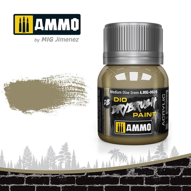 Ammo Mig 0609 MED OLIVE GREEN DRYBRUSH