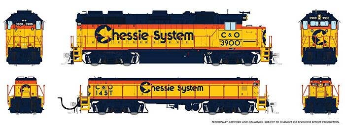 PREORDER Rapido HO 39521 EMD GP39 & EMD/Huntington SWMT Slug Set Locomotive, Chessie System C&O