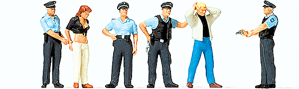 Preiser HO 10589 Emergency Personnel, Four Police Officers Arresting 1 Female & 1 Male