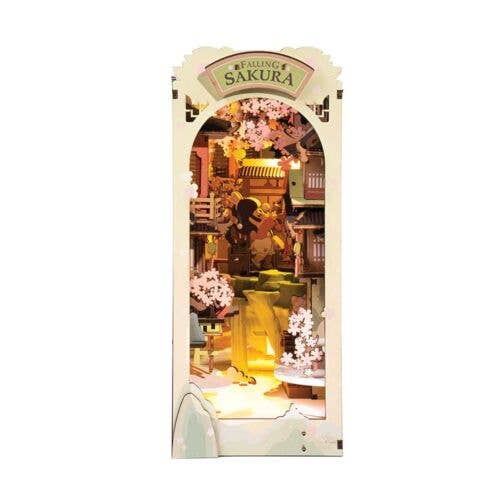 Robotime TGB05 Falling Sakura DIY Book Nook Shelf Insert, Laser-Cut Wood Kit, 3D Wooden Puzzle