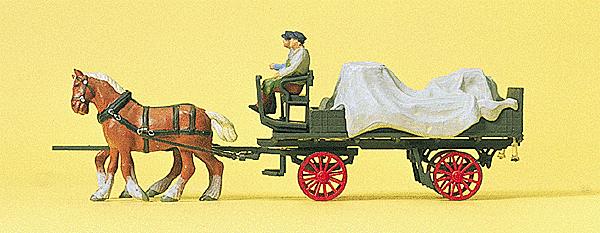 Preiser HO 30446 Farm Equipment, Horse-Drawn Wagon with Tarp & 2 Figures