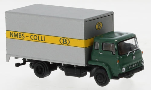 Brekina Automodelle 35913 1960 Bedford TK Box-Body Truck - Assembled -- Belgian Railways SNCB (gray, green, yellow, German Lettering), HO Scale