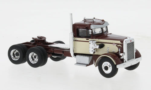 Brekina Automodelle 85757 1955 Peterbilt 281 Semi Tractor Only - Assembled -- Cream, Brown, HO Scale