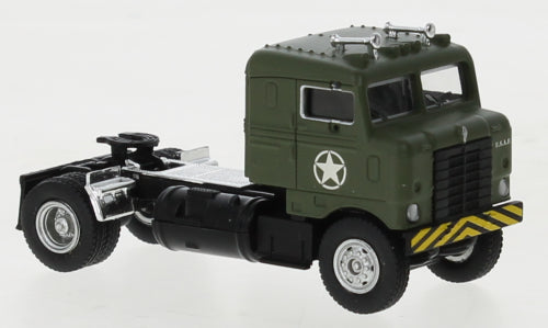 Brekina Automodelle 85954 1950 Kenworth Bullnose Tractor Only - Assembled -- U.S. Army (olive, yellow, white), HO Scale