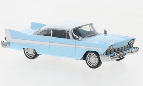 Brekina Automodelle 19676 1958 Plymouth Fury - Assembled -- Light Blue, White, HO Scale