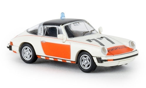 Brekina Automodelle 16359 1974 Porsche 911 G-Reihe Covertible - Assembled -- Rijkspolitie 77 (white, orange, Dutch lettering), HO Scale