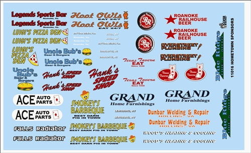 Gofer Racing 11016 Hometown Sponsors Decal Sheet