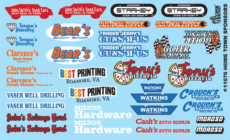 Gofer Racing 11076 HOMETWON SPONSORS DECALS