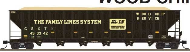 PREORDER Trainworx N 27024-12 Greenville 7000-Cubic Foot Wood Chip Hopper, Seaboard System CSXT