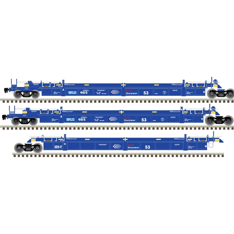 Atlas 20006616 HO 53' ARTICULATED WELL CAR SET BNSF (SFLC) 9022 (BLUE/WHITE/RED)