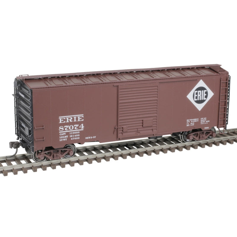 Atlas 20006819 HO 40' Postwar Box Car w/ 8' Door Erie 87187 (Brown/White/Black)