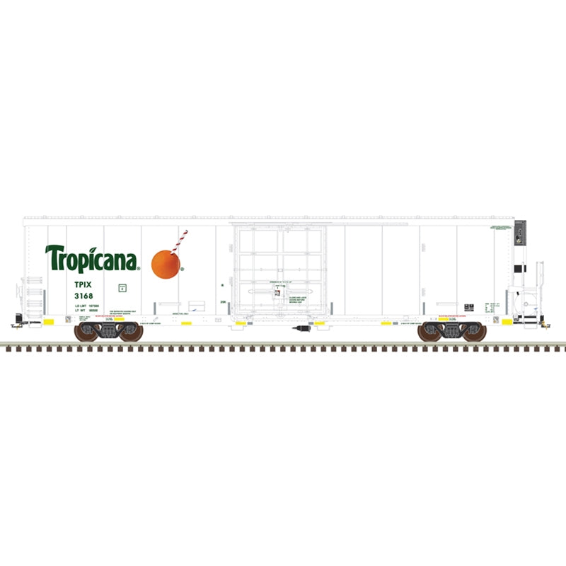 PREORDER Atlas 20007324 TrinityRail(R) 64' Modern Reefer - Ready to Run -- Tropicana #3020 (white, green, orange, Safety Stripes #1), HO