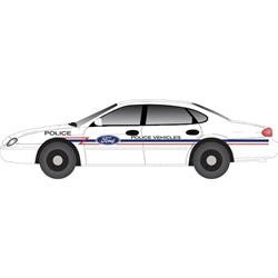 PREORDER Atlas 30000154 HO 1996 Ford Taurus 4-Door Sedan - Assembled -- Ford Police Demonstrator (white, red, blue)