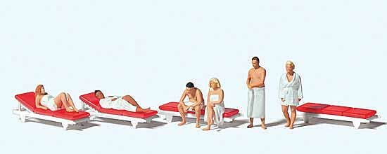 Preiser HO 10801 Having a Sauna, 6 Sauna Figures, 4 Chaise Lounges