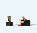 Preiser HO 28259 In Front of the TV, Seated Figure, Chair, TV on Stand