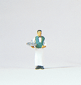 Preiser HO 28044 Individual Figure, Working People, Waiter with Serving Tray (White Uniform, Green Vest)