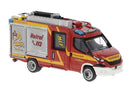 PREORDER Brekina HO PCX870550 Iveco Magirus Daily MLF, Assembled, Leonberg, Germany (red, white, yellow, German Lettering)