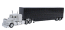 Herpa HO 6347 Kenworth W-900 with Skirted Chassis, Tool Box & 48' Livestock Trailer, White Tractor, Black Trailer