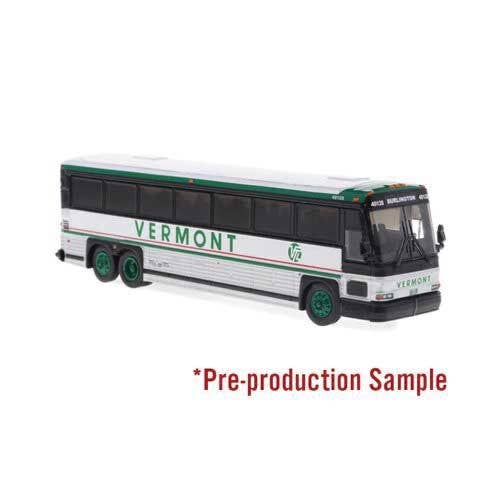 Iconic Replicas HO 870562 MCI D4000 Coach, Assembled, Vermont Transit (white, silver, black, red)