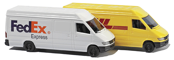 Busch Gmbh & Co Kg 8304 Mercedes-Benz Sprinter Cargo Van 2-Pack - Assembled -- 1 Each: FedEx & DHL, N Scale