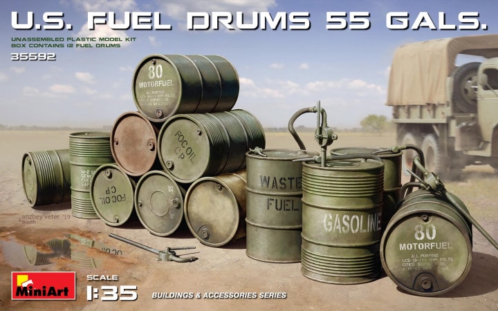 Mini Art Model 35592 US Fuel Drums 55 Gals(12) 1:35