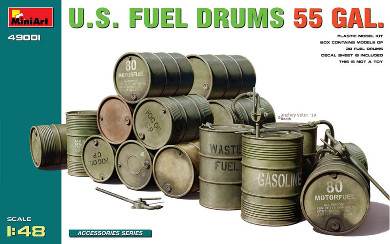 MiniArt 49001 US 55gal Fuel Drum Set 20pc 1:48