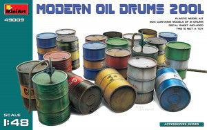 MiniArt 49009 Modern 200l Fuel Drum Set 21pc 1:48