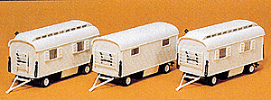 Preiser HO 20005  90N Modern Circus Wagon Set, Plastic Kits, Performers Trailers (3), Undecorated