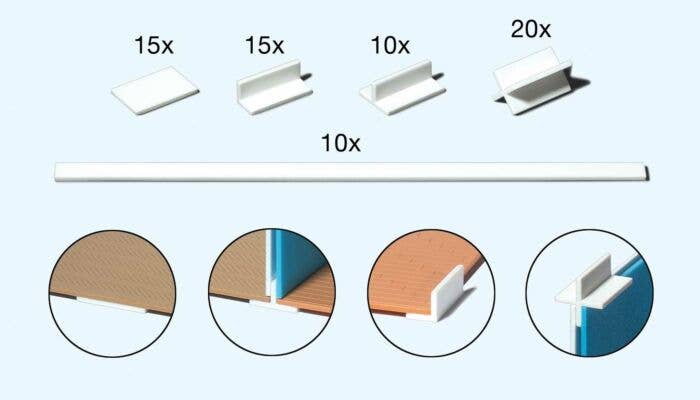 Preiser HO 19540 Mounting Angles and Spacers for Flooring and Wall Sheets (70)