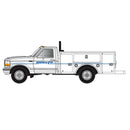 PREORDER Atlas N 60000192 1990s Ford F-250, F-350 Pickup Truck Set, Assembled, Santa Fe (white, blue)