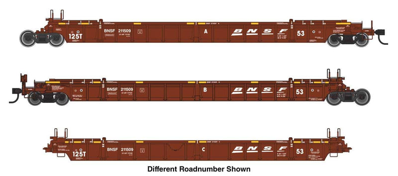 PREORDER Walthers Mainline HO 910-55819 NSC Articulated 3-Unit 53' Well Car, Burlington Northern Santa Fe