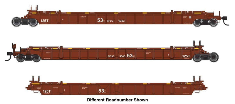 PREORDER Walthers Mainline HO 910-55824 NSC Articulated 3-Unit 53' Well Car, Santa Fe Leasing SFLC