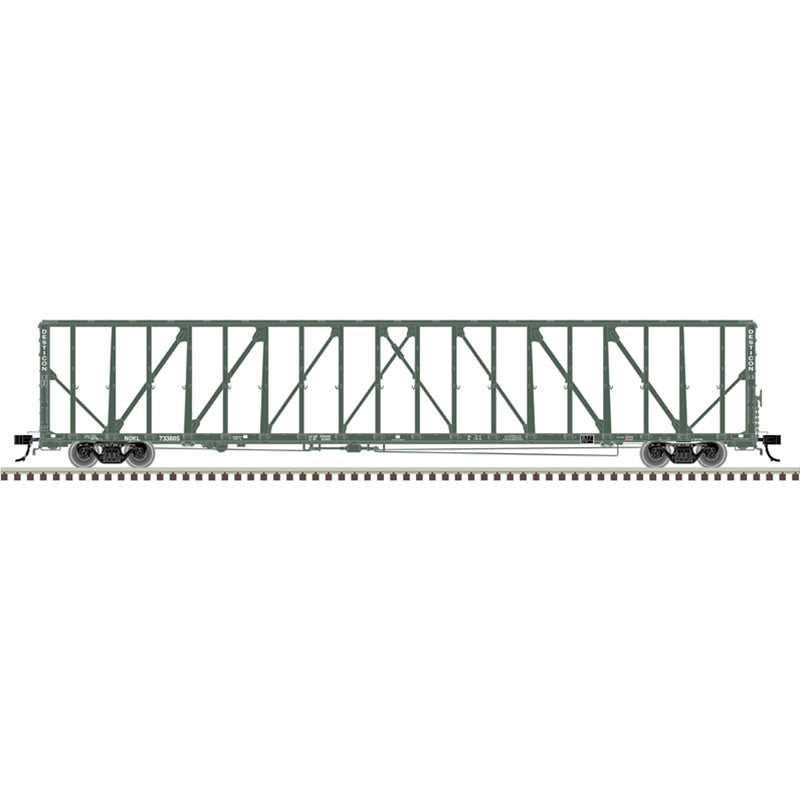 PREORDER Atlas O 3002790 73' Centerbeam/Center Divider Flatcar with Load, 2-Rail, Premier, Desticon NOKL