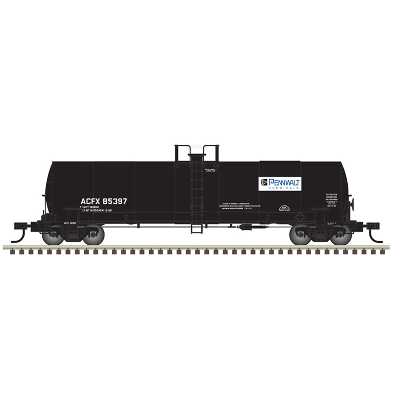 PREORDER Atlas 3007210 17,360-Gallon Tankcar - 3-Rail - Ready to Run -- Pennwalt (black, white, blue), O