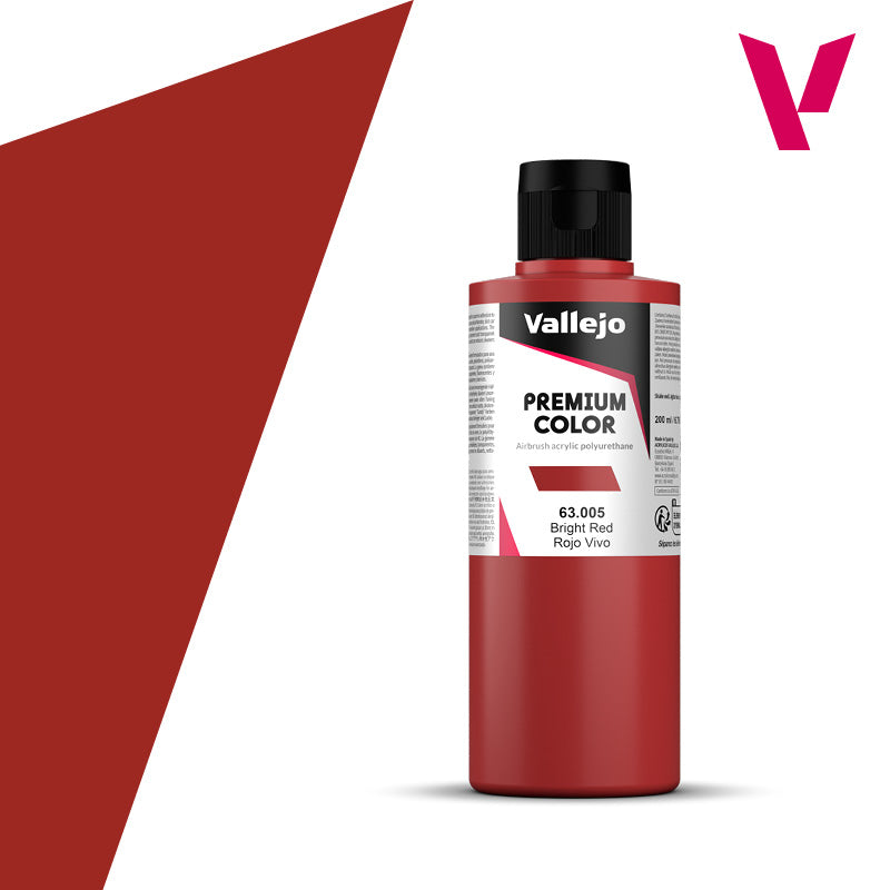 Vallejo Acrylic Paints 63005 Premium Color, Bright Red Opaque (200ml)