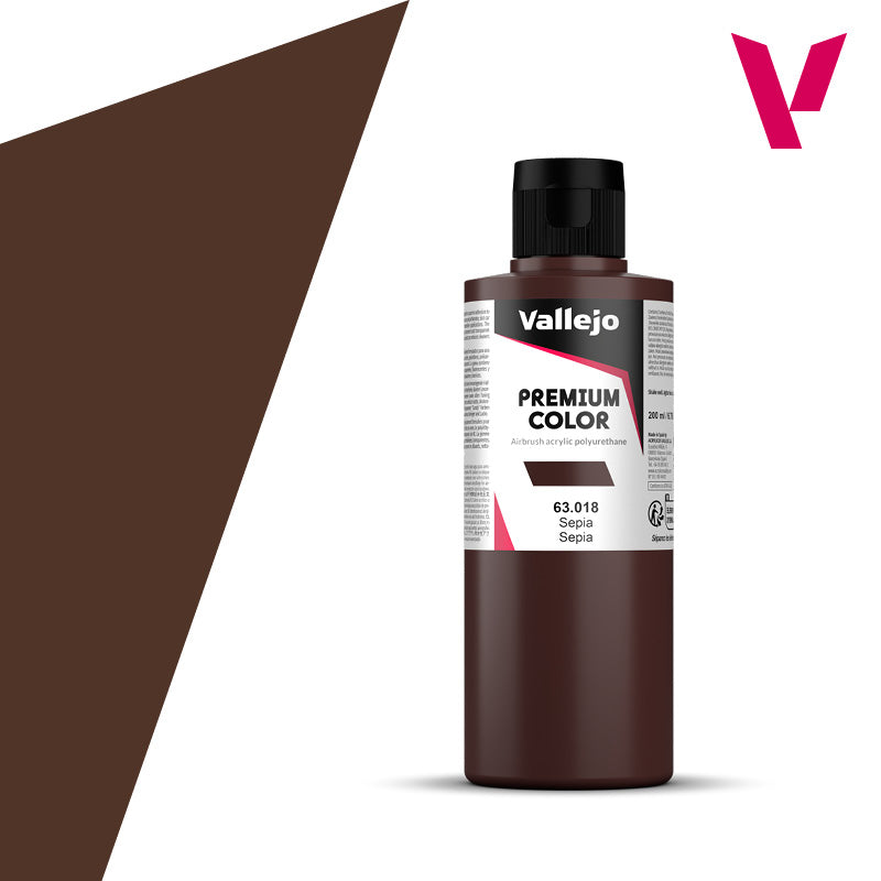 Vallejo Acrylic Paints 63018 Premium Color, Sepia Opaque (200ml)