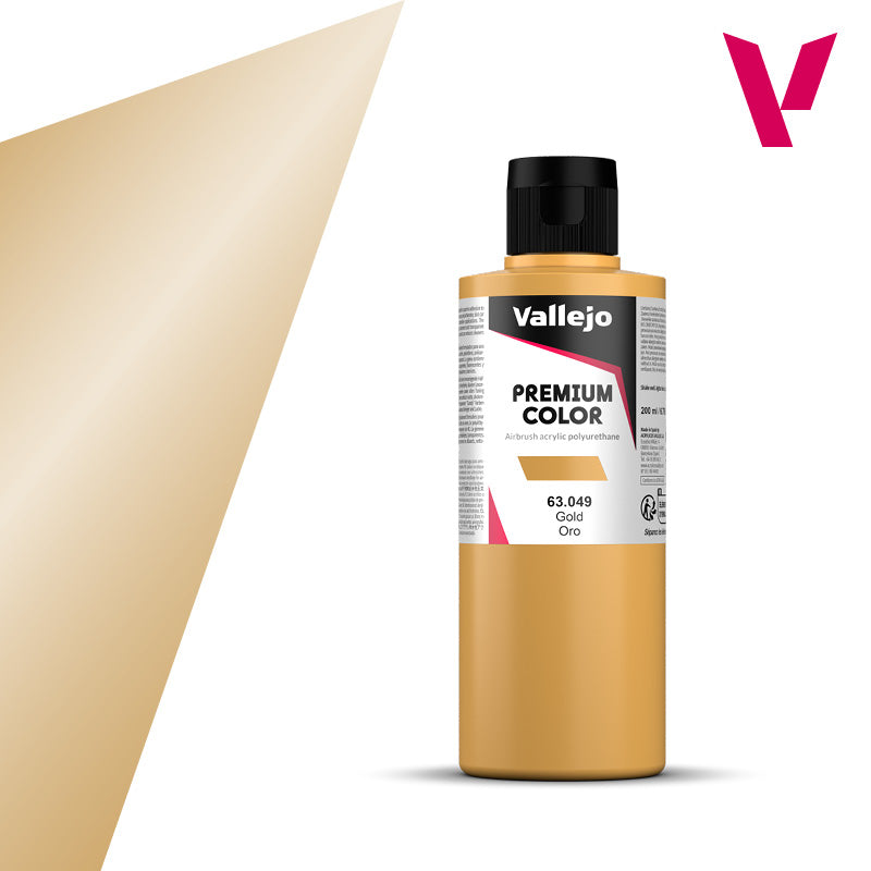 Vallejo Acrylic Paints 63049 Premium Color, Metallic Gold (200ml)