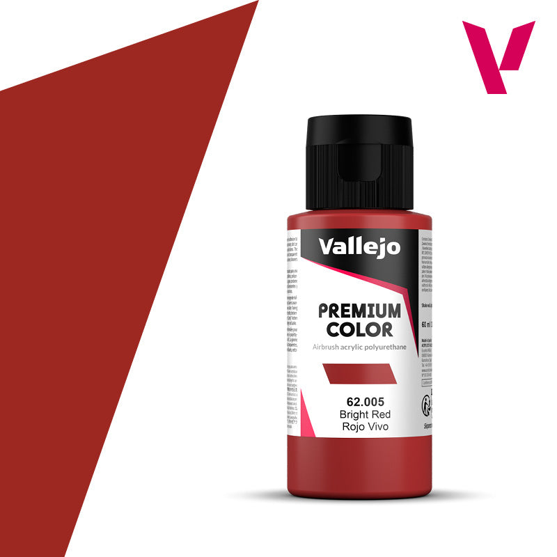 Vallejo Acrylic Paints 62005 Premium Color, Bright Red Opaque (60ml)