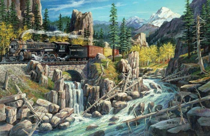 Train Enthusiast Vendors 37781 Rails West Jigsaw Puzzle, 1000 Pieces, 19 x 30" 48.3 x 76.2cm