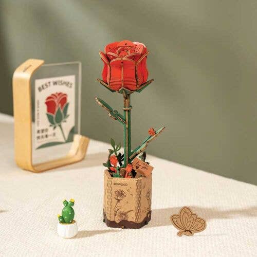 Robotime TW042 Red Rose, Laser-Cut Wood Kit, 3D Wooden Puzzle