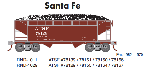 PREORDER Athearn Roundhouse RND-1011 HO 34ft Offset Hopper, ATSF
