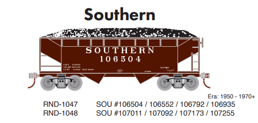 PREORDER Athearn Roundhouse RND-1048 HO 34ft Offset Hopper, SOU