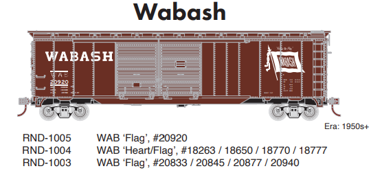 PREORDER Athearn Roundhouse RND-1004 HO 50ft Double Sliding Door Boxcar, WAB â€˜Heart/Flagâ€™,