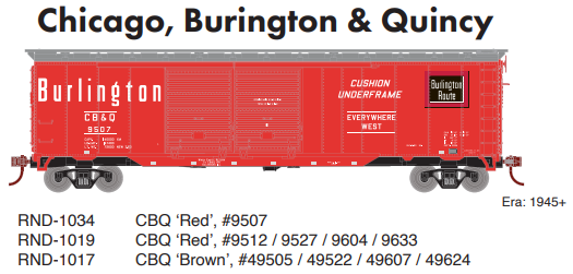 PREORDER Athearn Roundhouse RND-1019 HO 50ft Double Sliding Door Boxcar, CBQ â€˜Redâ€™,