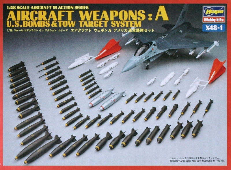 Hasegawa Models 36001 AIRCRAFT WEAPONS-U.S. BOMBS & TOW TARGET SYSTEM 1:48 SCALE MODEL KIT